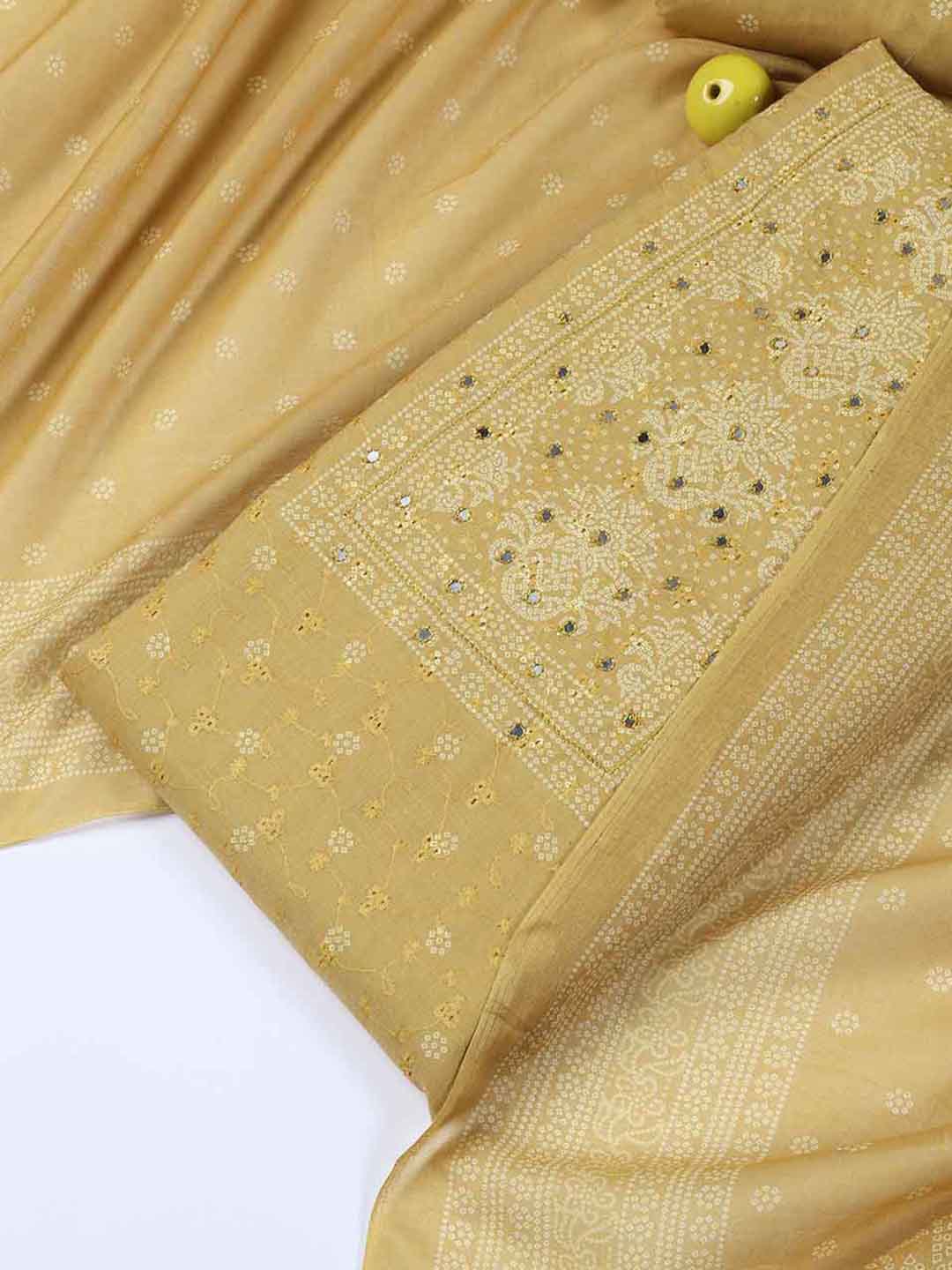 Neck Work Cotton Blend Unstitched Suit With Dupatta