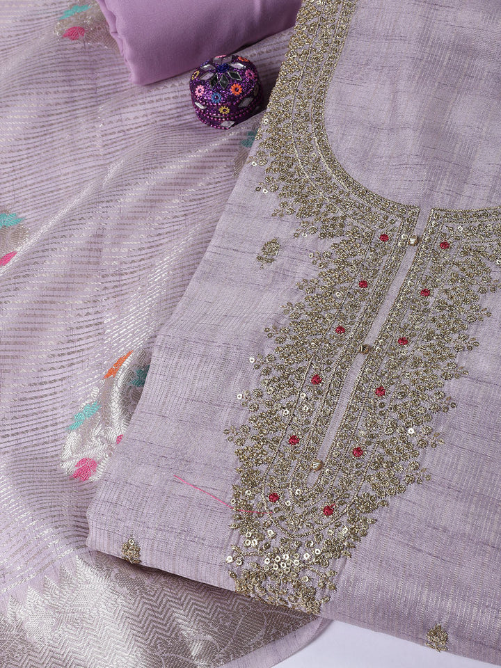 Neck Embroidered Tissue Unstitched Suit Piece With Dupatta