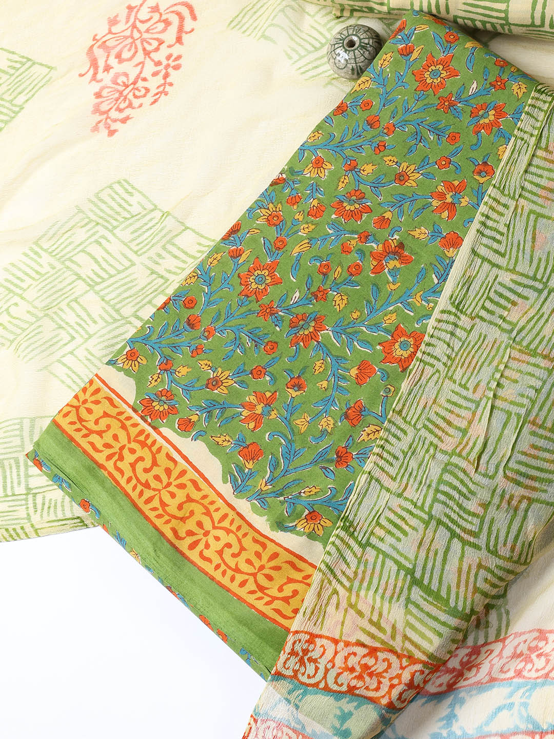Printed Cotton Blend Unstitched Suit With Dupatta