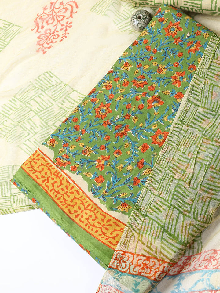 Printed Cotton Blend Unstitched Suit With Dupatta