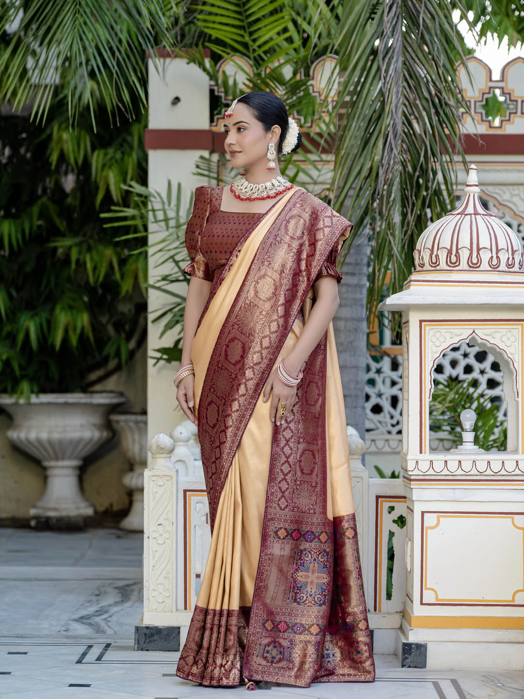Plain Woven Border Kanjivaram Art Silk Saree