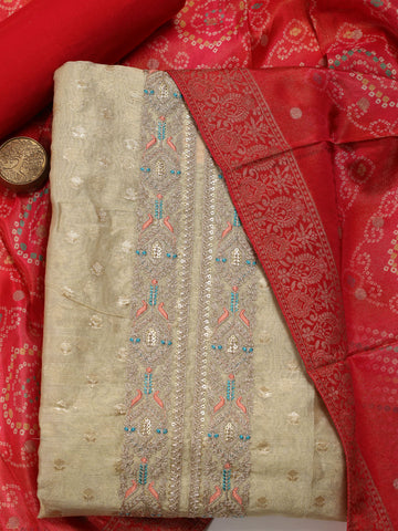 Embroidered Chanderi Unstitched Suit With Dupatta