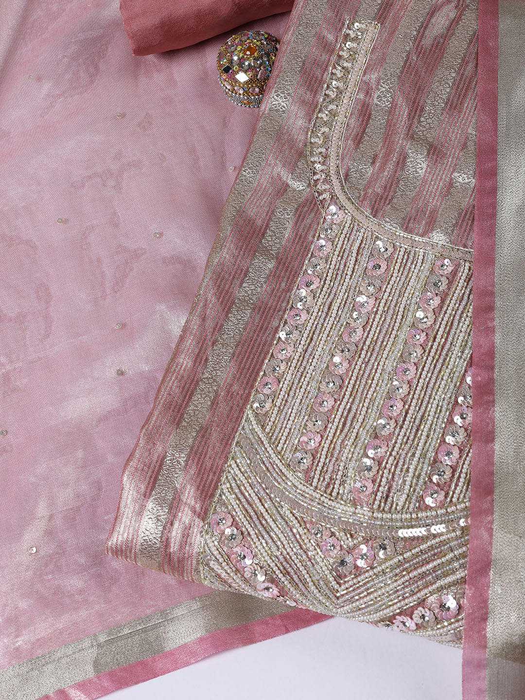 Neck Embroidered Tissue Unstitched Suit With Dupatta