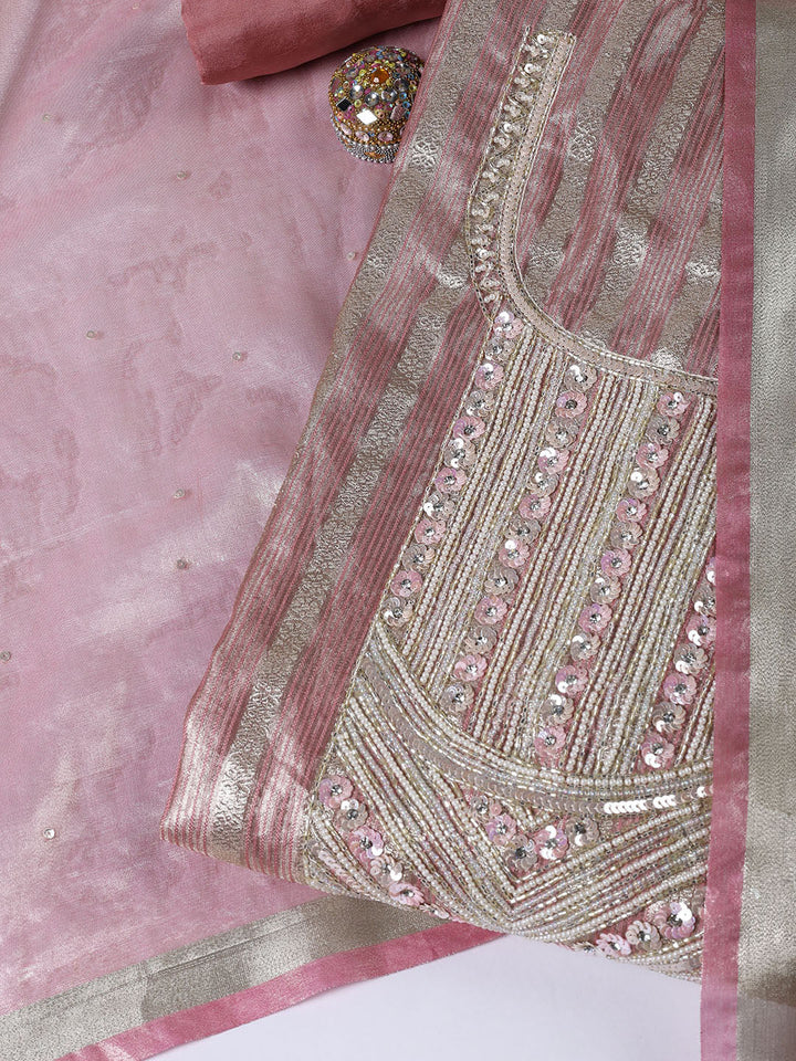 Neck Embroidered Tissue Unstitched Suit With Dupatta