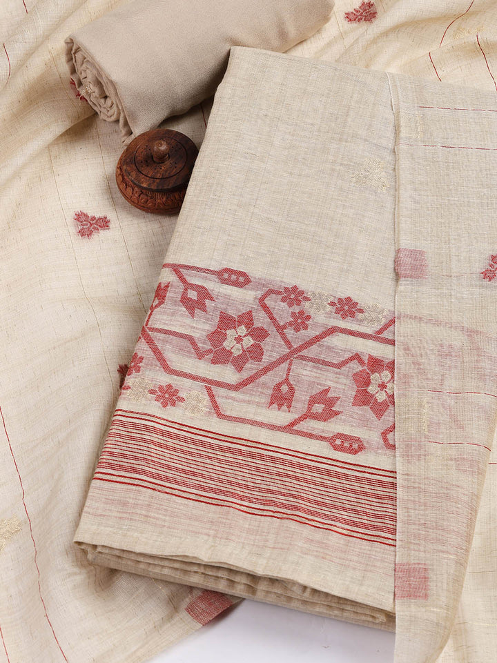 Embroidered Cotton Blend Unstitched Suit Piece With Dupatta
