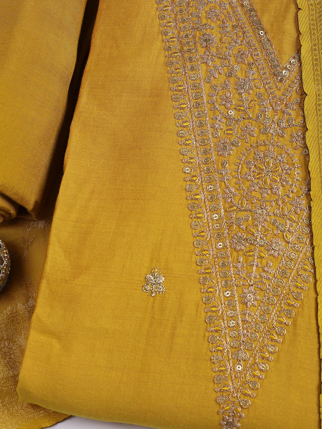 Embroidered Chanderi Unstitched Suit Piece With Dupatta