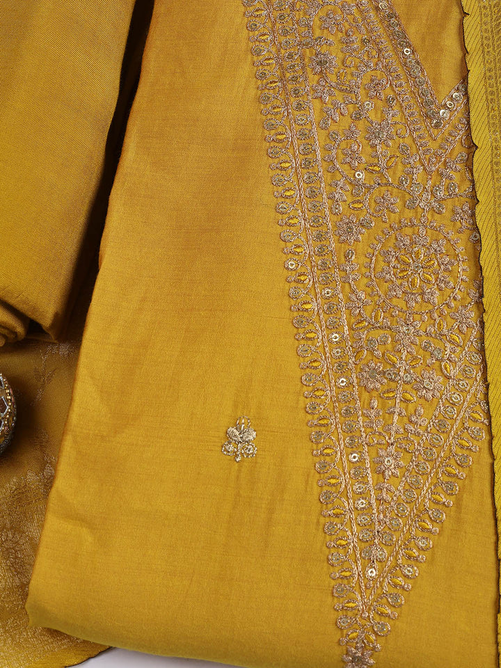 Embroidered Chanderi Unstitched Suit Piece With Dupatta