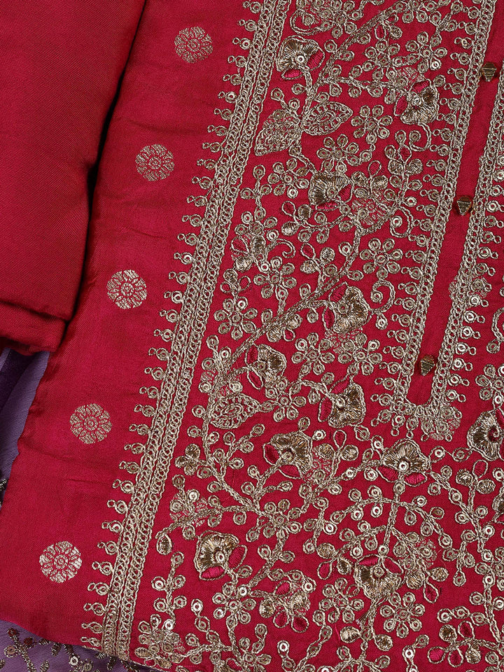 Embroidered Chanderi Unstitched Suit With Dupatta