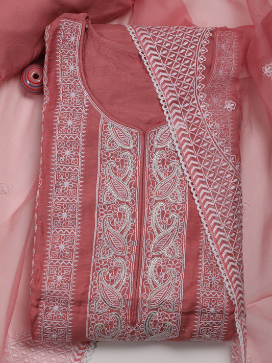 Neck Embroidered Muslin Unstitched Suit Piece With Dupatta