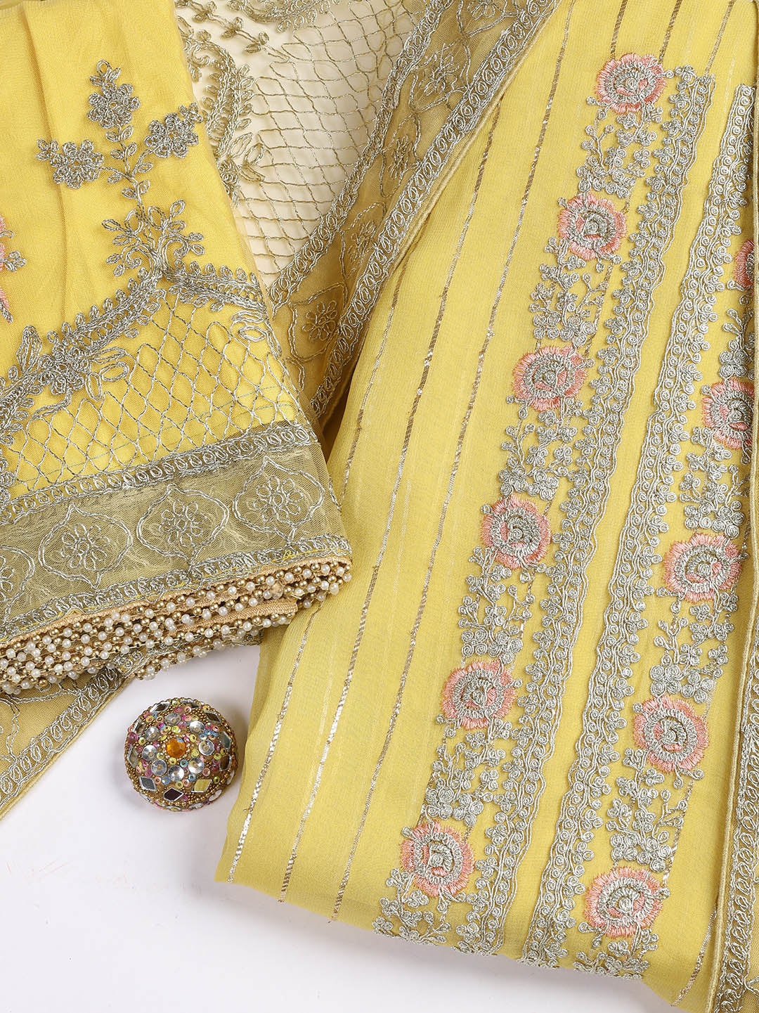 Embroidered Georgette Unstitched Suit Piece With Dupatta