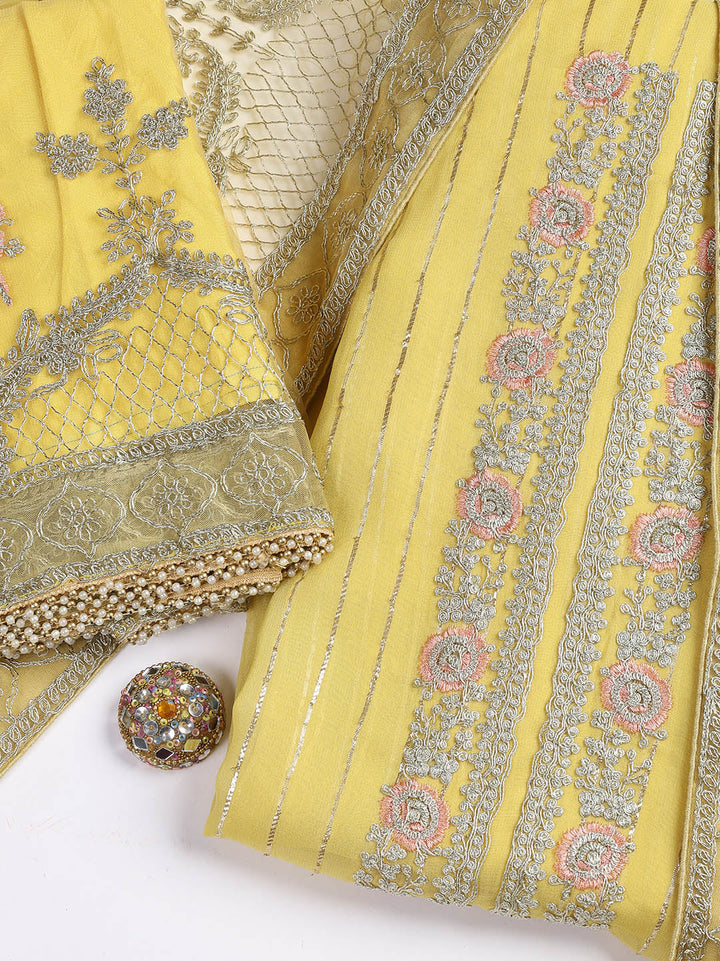 Embroidered Georgette Unstitched Suit Piece With Dupatta