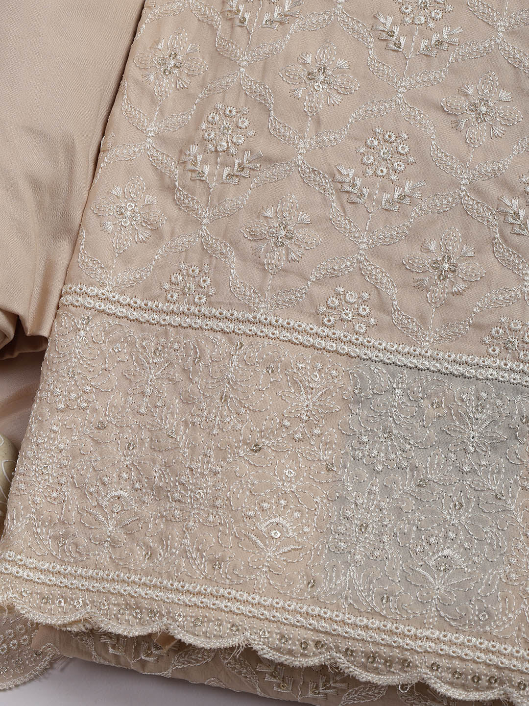 Embroidered Cotton Blend Unstitched Suit Piece With Dupatta