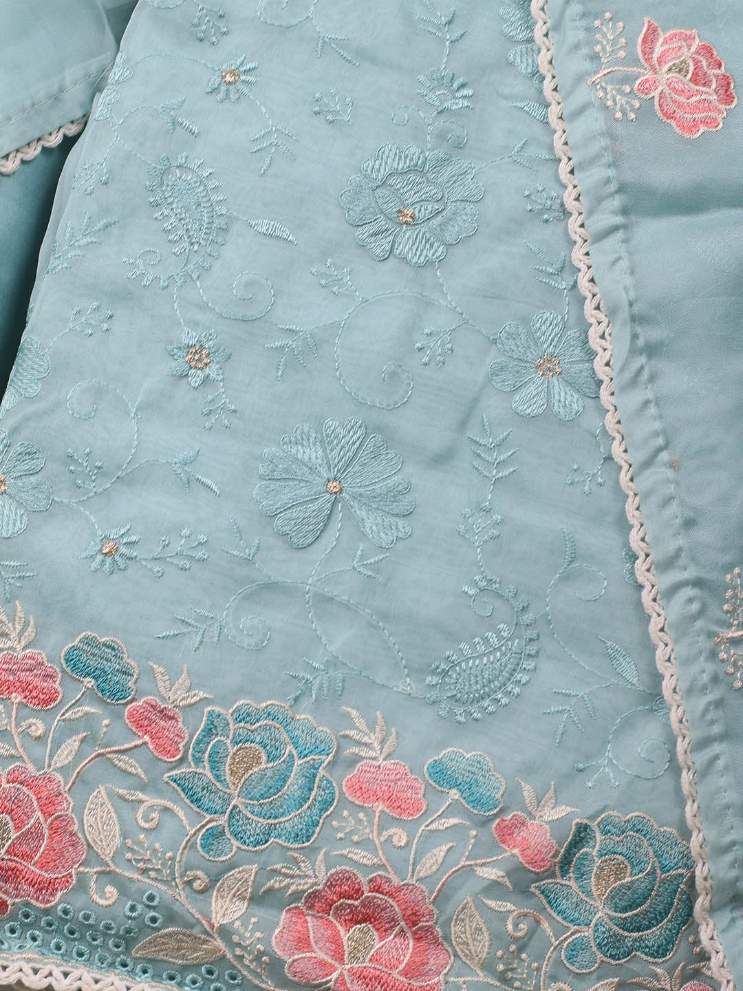 Neck Embroidery Organza Unstitched Suit Piece With Dupatta