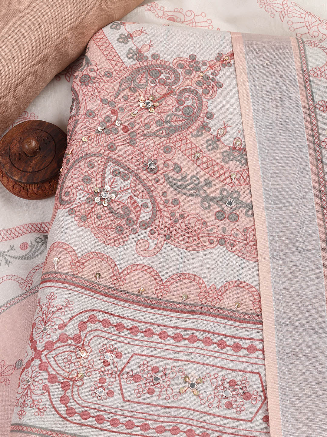 Printed Linen Unstitched Suit With Dupatta