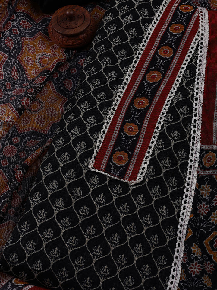 Printed Cotton Blend Unstitched Suit With Dupatta