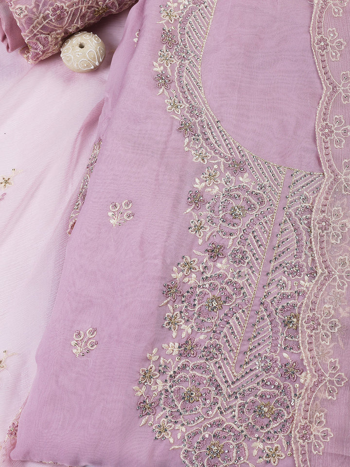 Embroidered Chanderi Unstitched Suit Piece With Dupatta
