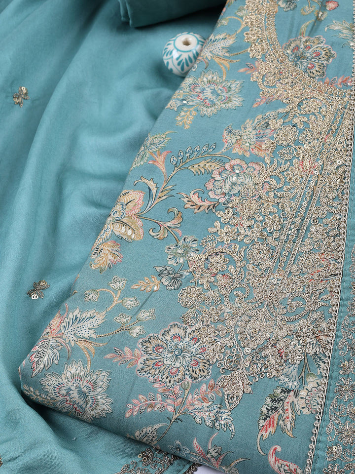 Neck Embroidered Cotton Blend Unstitched Suit With Dupatta