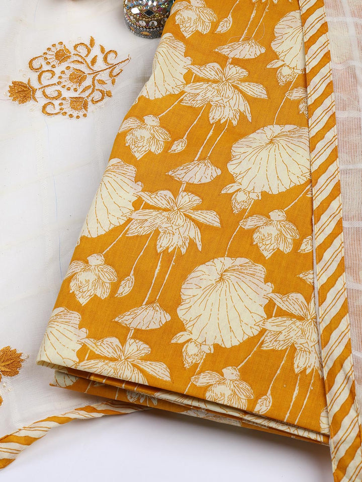 Printed Cotton Blend Unstitched Suit With Dupatta
