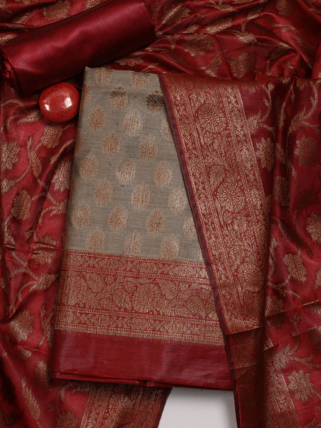 Neck Embroidered Chanderi Unstitched Suit Piece With Dupatta