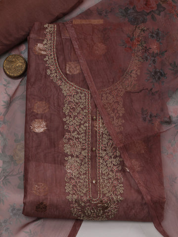 Neck Embroidered Chanderi Unstitched Suit Piece With Dupatta