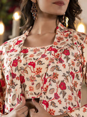 Printed Cotton Blend Top With Pants & Jacket