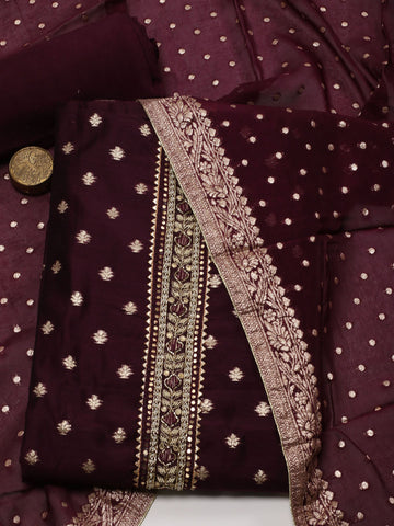 Neck Pattl Chanderi Unstitched Suit Piece With Dupatta