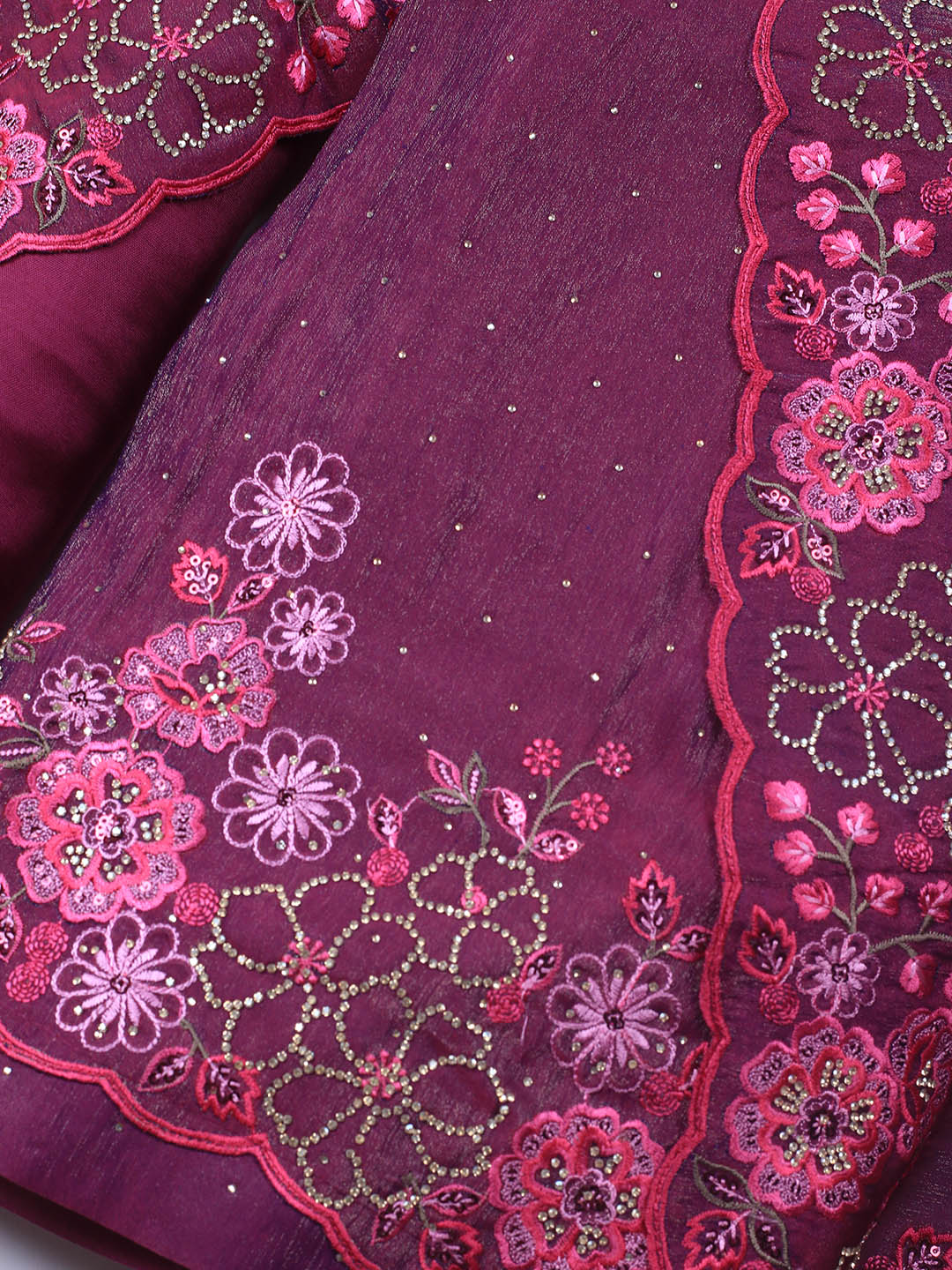 Embroidered Chinon Unstitched Suit With Dupatta
