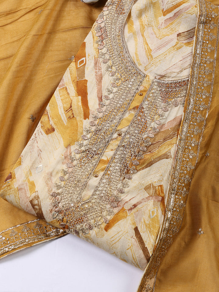 Neck Embroidered Cotton Blend Unstitched Suit With Dupatta