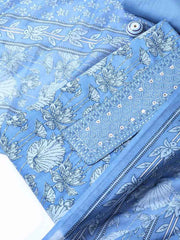 Neck Woek Cotton Blend Unstitched Suit With Dupatta