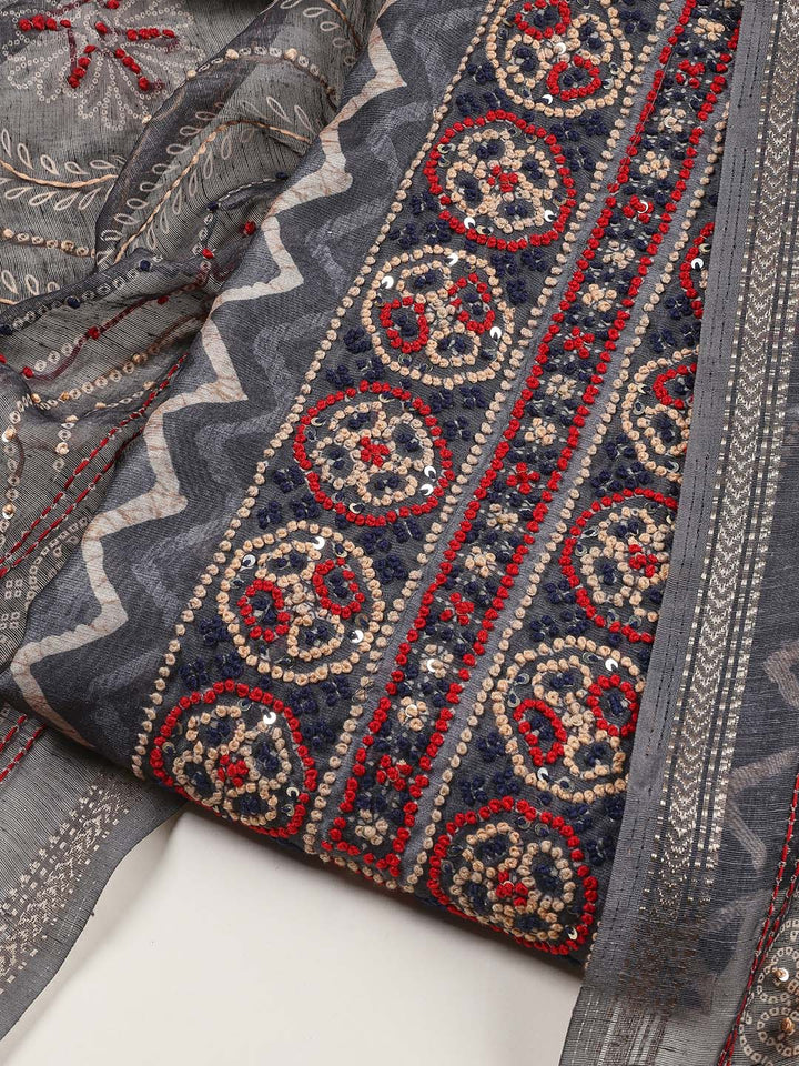 Yoke Embroidery Chanderi Unstitched Suit Piece With Dupatta