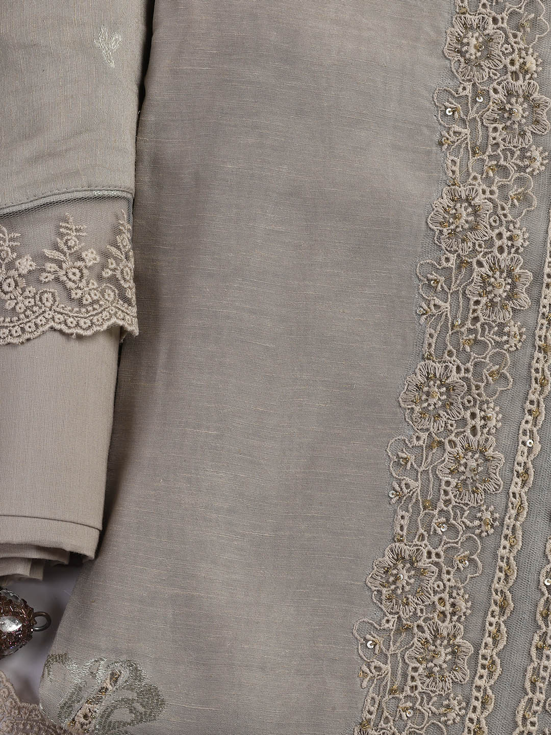 Embroidery Linen Unstitched Suit With Dupatta