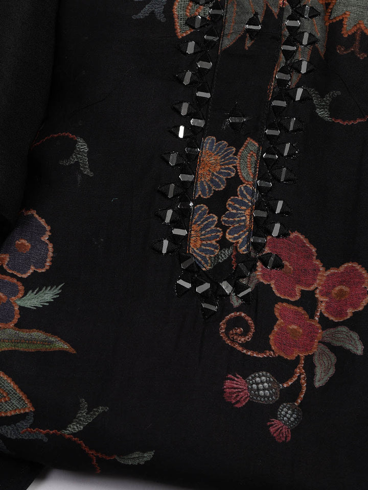 Patch Neck Muslin Unstitched Suit Piece With Dupatta