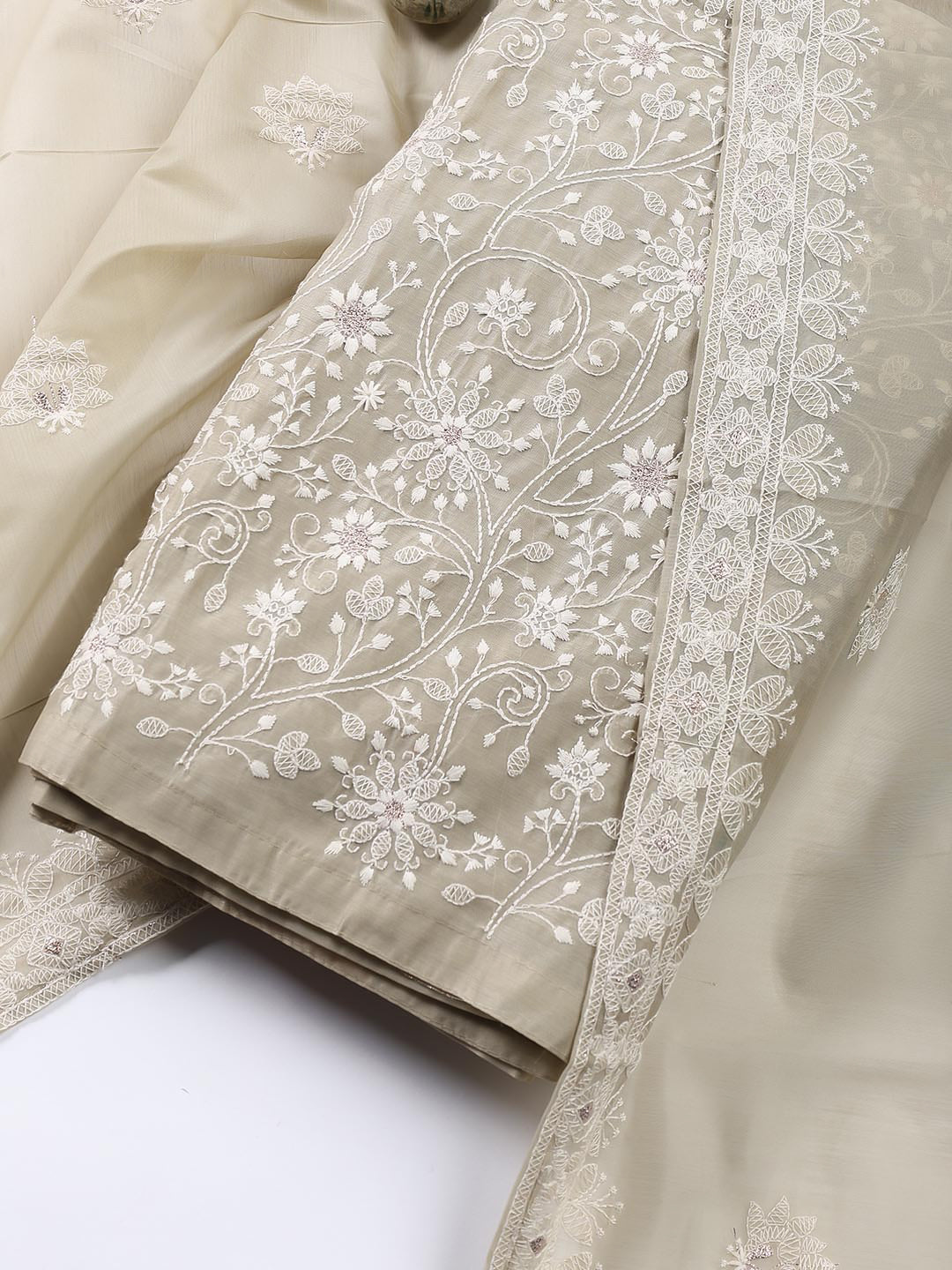Embroidered Chanderi Unstitched Suit With Dupatta