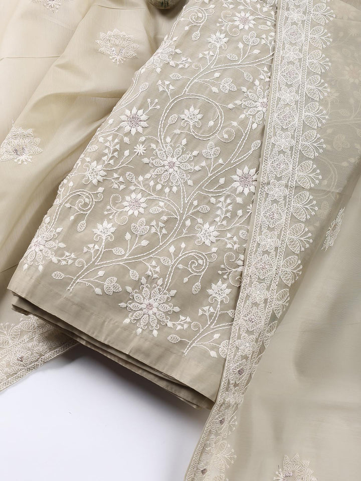 Embroidered Chanderi Unstitched Suit With Dupatta