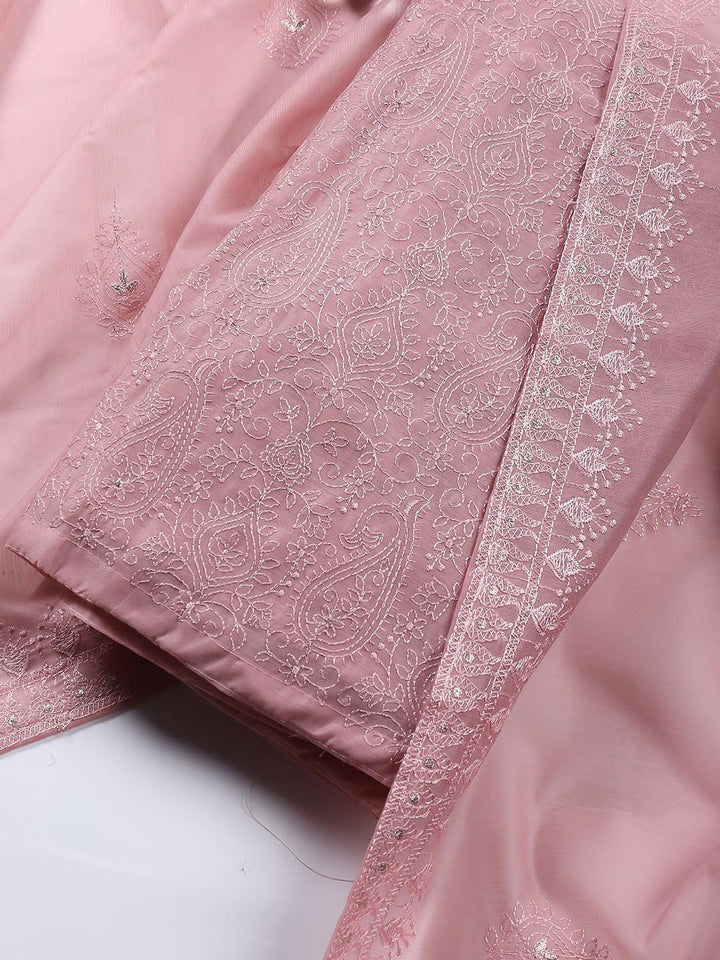 Embroidered Chanderi Unstitched Suit With Dupatta