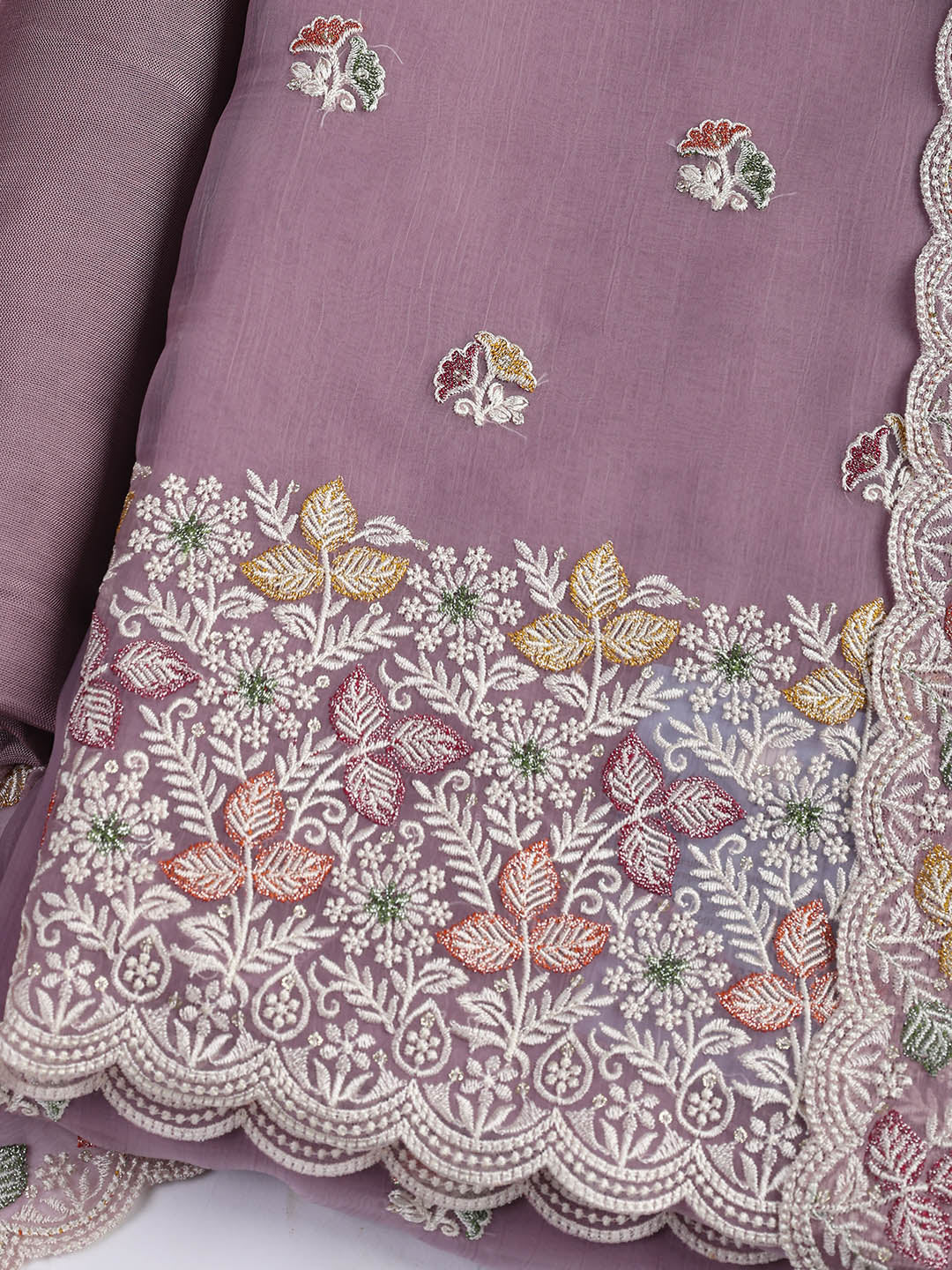 Embroidered Chinnon Unstitched Suit Piece With Dupatta