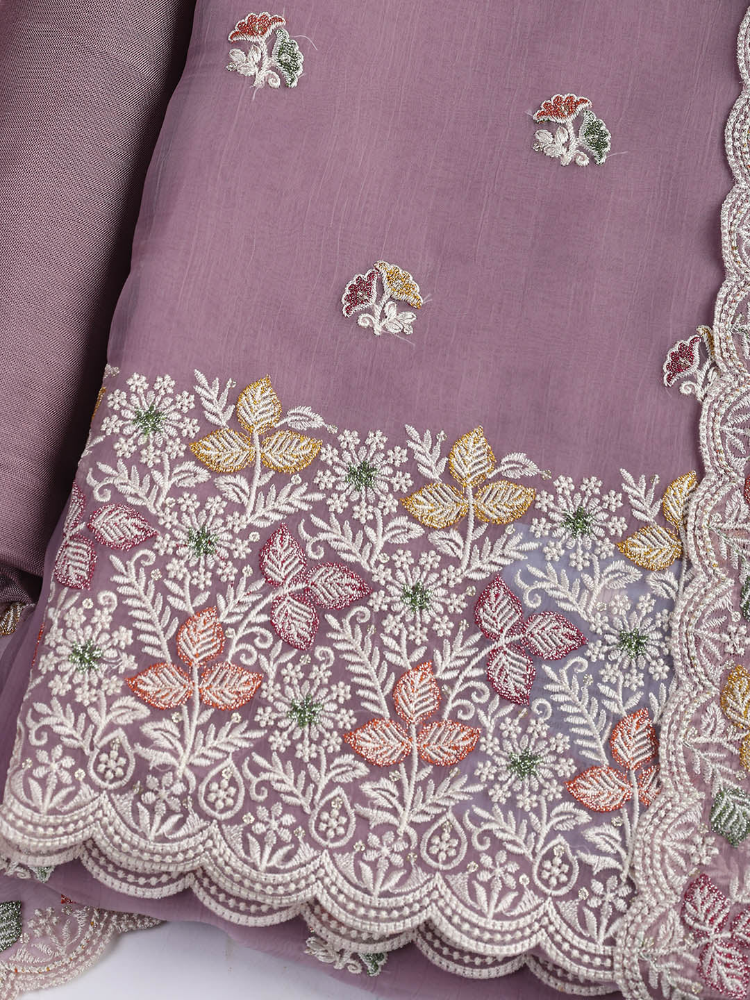 Embroidered Chinnon Unstitched Suit Piece With Dupatta