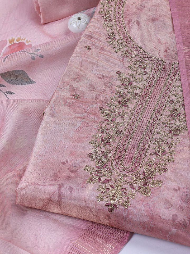 Neck Embroidered Tissue Unstitched Suit With Dupatta