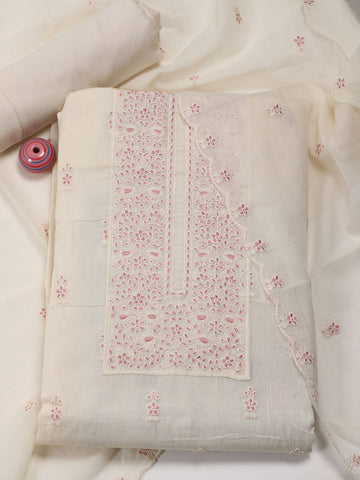 Neck Embroidered Cotton Unstitched Suit Piece With Dupatta