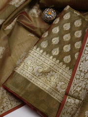 Woven Banarasi Chanderi Unstitched Suit With Dupatta