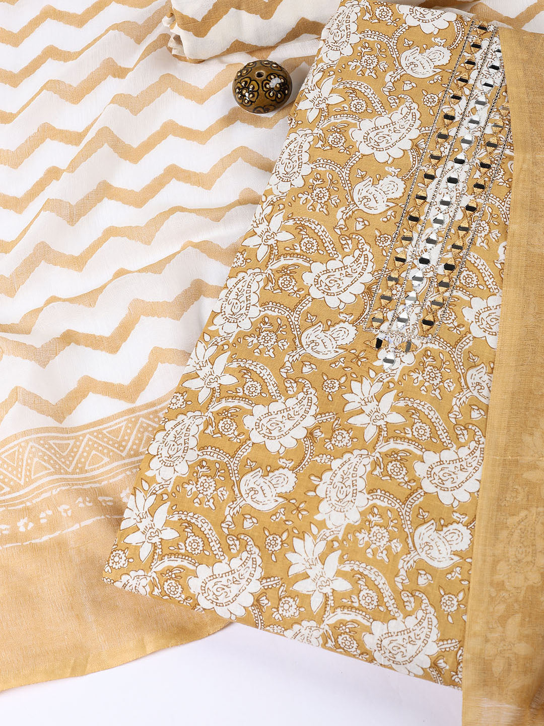 Printed Cotton Blend Unstitched Suit With Dupatta