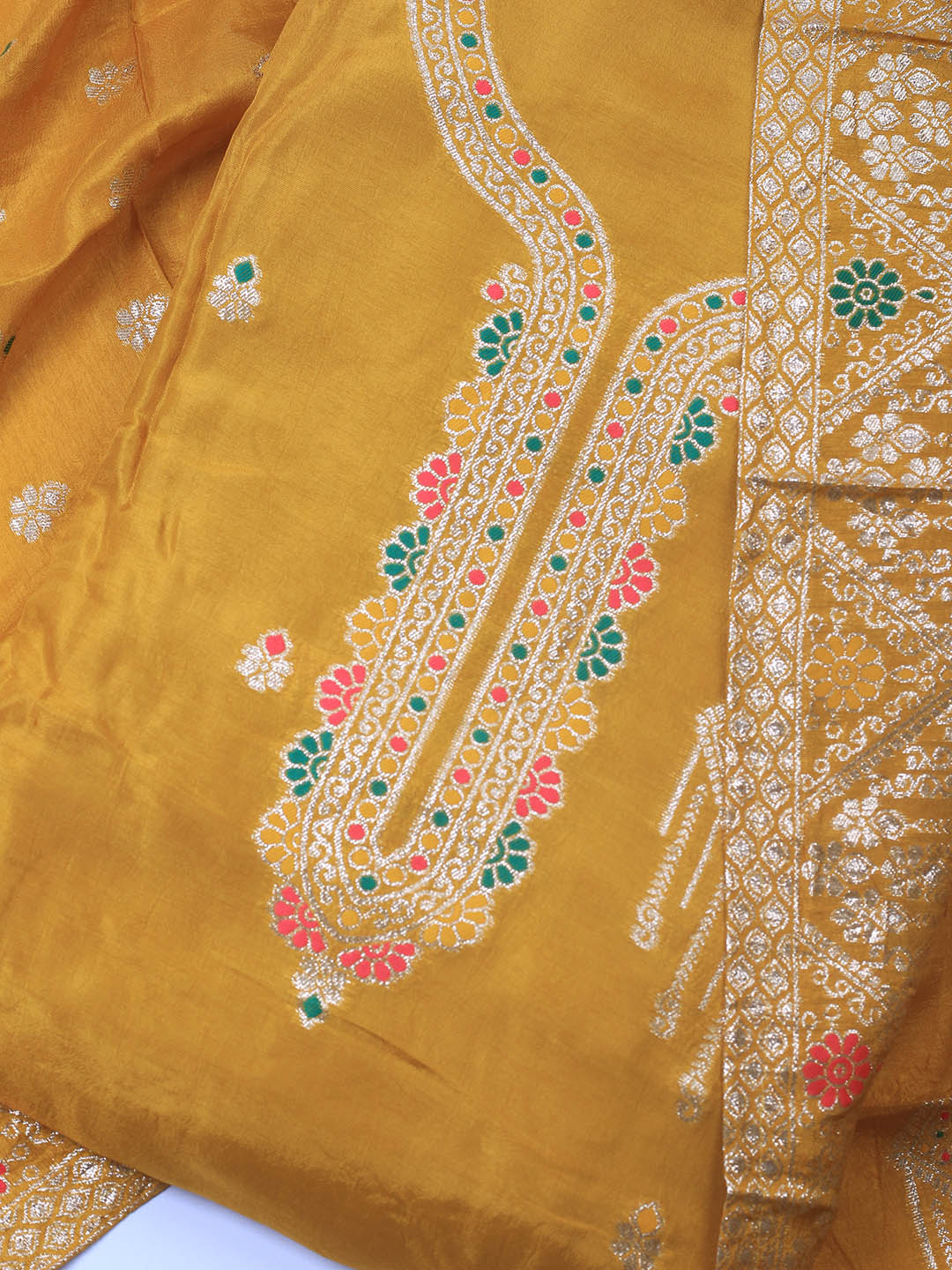 Neck Embroidery Chanderi Unstitched Suit With Dupatta