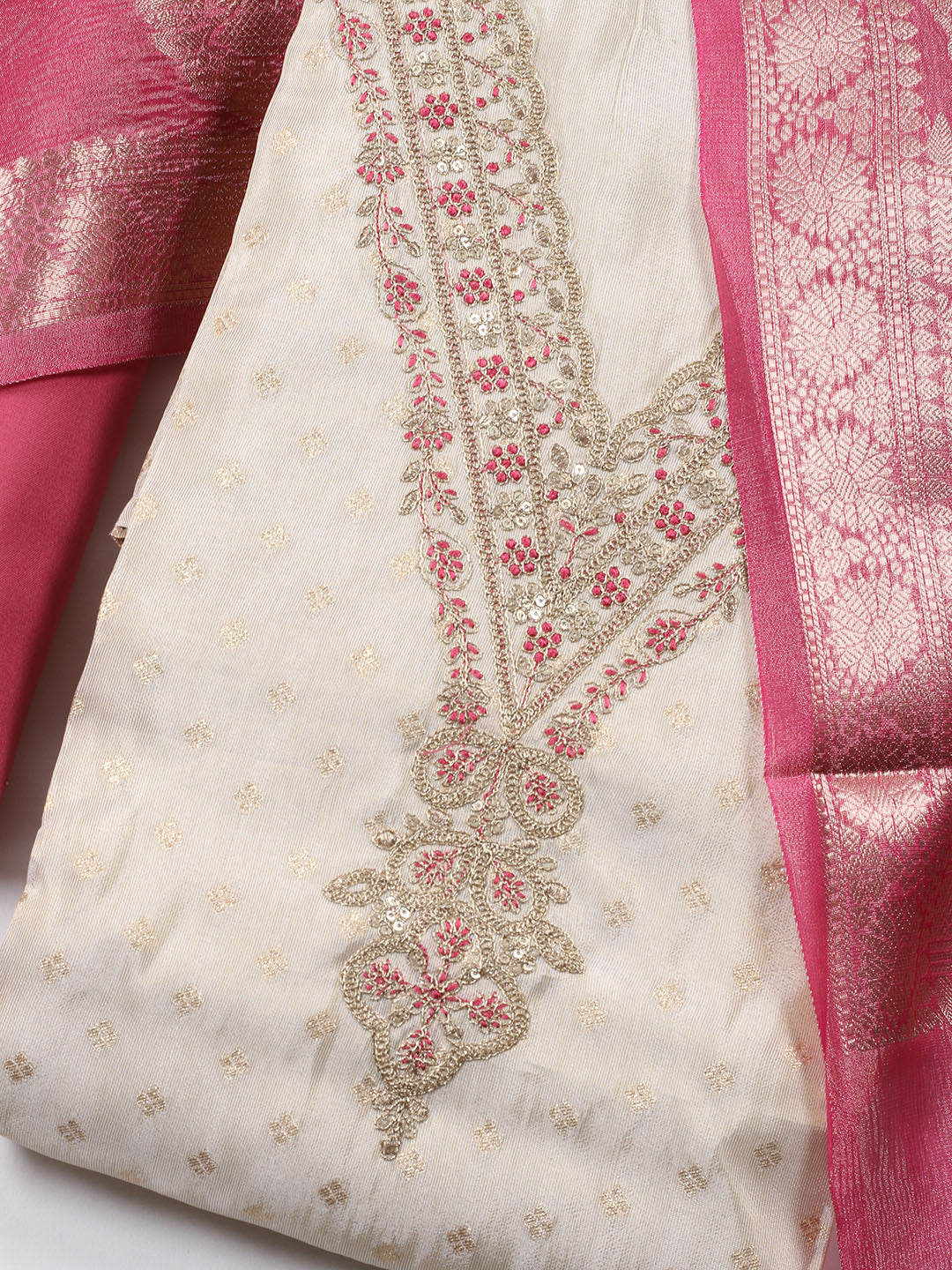 Neck Embroidered Tissue Unstitched Suit Piece With Dupatta