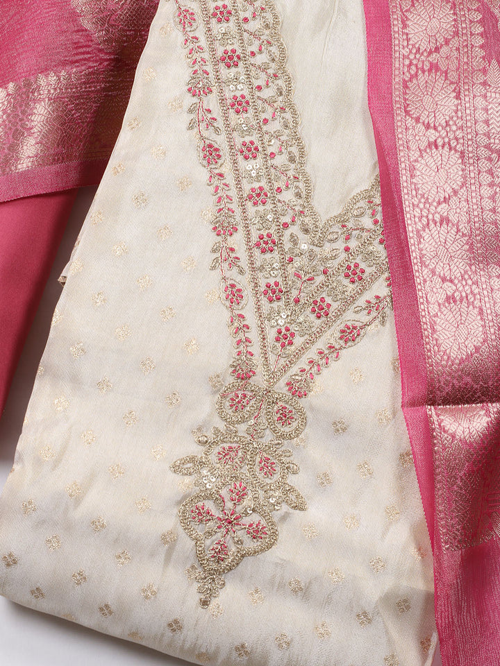 Neck Embroidered Tissue Unstitched Suit Piece With Dupatta