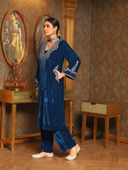 Zari Neck Embroidered Velvet Kurta With Pants