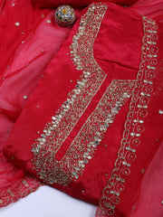 Neck Embroidered Organza Unstitched Suit With Dupatta