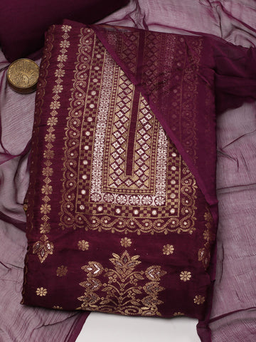 Neck Embroidered Chanderi Unstitched Suit Piece With Dupatta