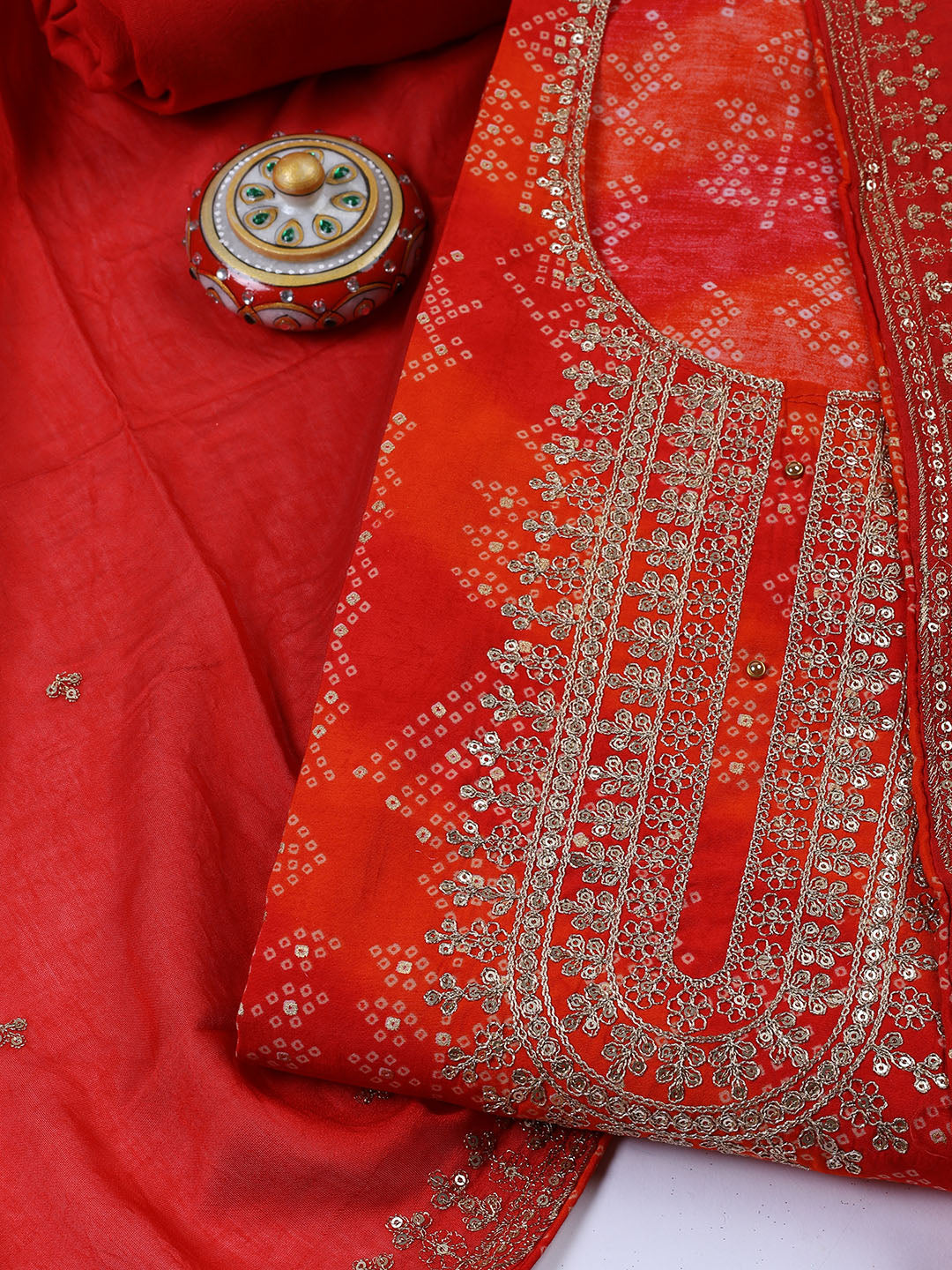 Neck Embroidered Cotton Blend Unstitched Suit With Dupatta