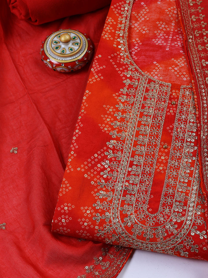 Neck Embroidered Cotton Blend Unstitched Suit With Dupatta