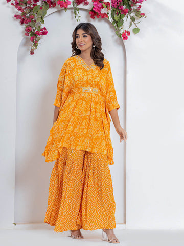 Floral Printed Muslin Kurta With Palazzo